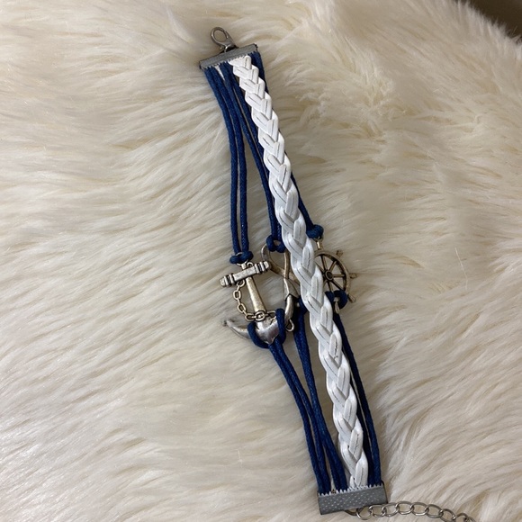 Vintage Silver Ship Rudder Anchor Infinity Bracelet Multilayer Braided Blue Whit - Picture 10 of 16